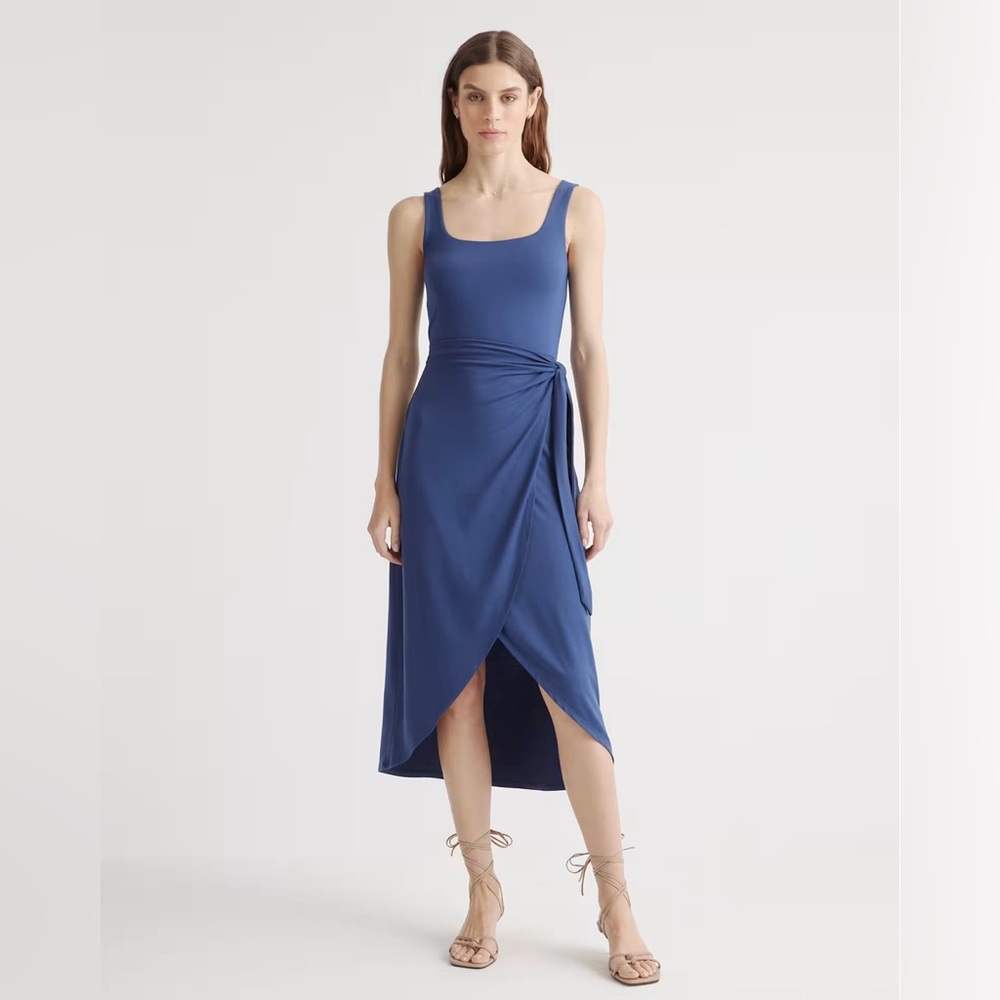 Quince Tencel Jersey Side Tie Midi Dress | Blue | Size XS
